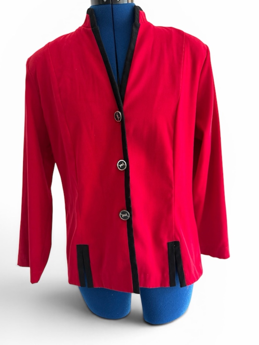 R&K Women's Red Button-Front Jacket with Black Trim